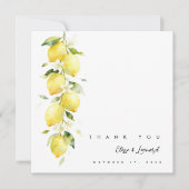 Vibrant Timeless Lemons Branches Wedding Photo Dankeskarte (Vorderseite)