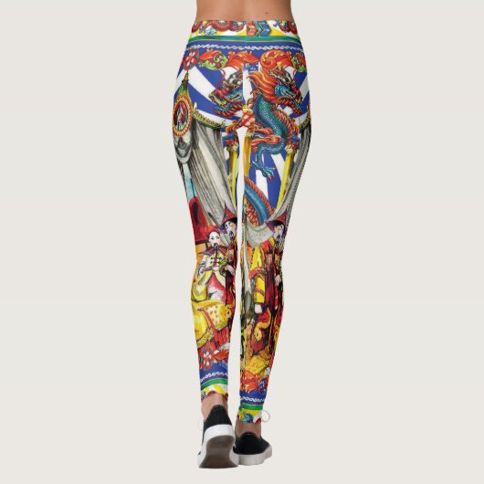 Vibrant Traditional Asian Dragon & Folk Art Design Leggings (Rückseite)