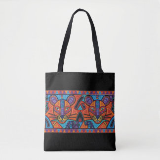 Vibrant Tribal Spirit Cats Tote Bag – Huichol- Tasche