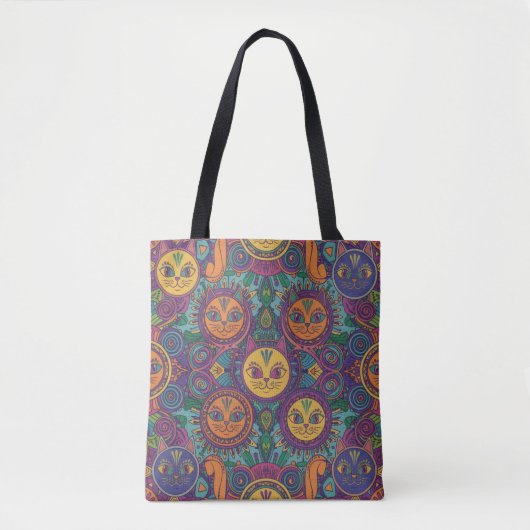 Vibrant Tribal Spirit Cats Tote Bag Tasche (Vorderseite)