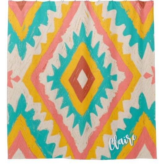 Vibrant Tribe, Bold Geometric Boho Pattern Duschvorhang (Vorderseite)