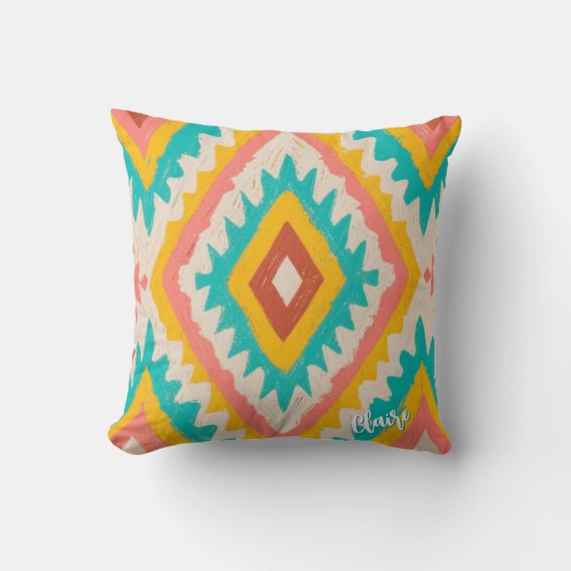 Vibrant Tribe, Bold Geometric Boho Pattern Kissen (Vorderseite)