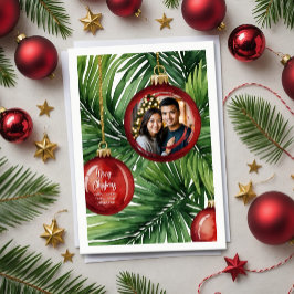 Vibrant Tropical Christmas Palm Watercolor Photo Feiertagskarte