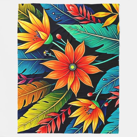 Vibrant Tropical Flower Art Fleecedecke (Vorderseite)