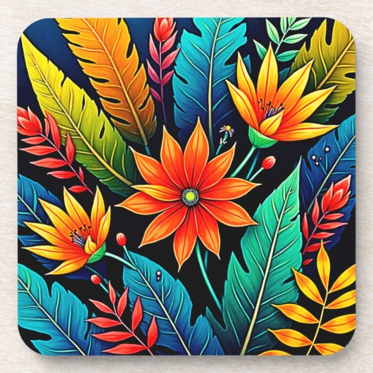 Vibrant Tropical Flower Art Getränkeuntersetzer (Vorderseite)