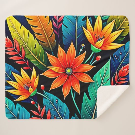 Vibrant Tropical Flower Art Sherpadecke (Vorderseite (Horizontal))
