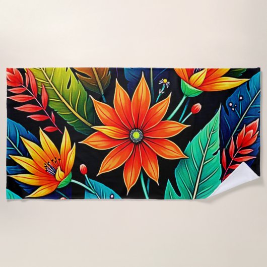 Vibrant Tropical Flower Art Strandtuch (Vorderseite)