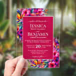 Vibrant Tropical Garden Stylish Text Wedding Acryleinladungen<br><div class="desc">Invite your loved ones to share in your joy on your wedding day with these gorgeous acrylic invitations. The stylish tropical floral design features your names prominently displayed in bold letters while the introduction and other notes feature fancy script calligraphy with swashes on the ends of the letters. The text...</div>