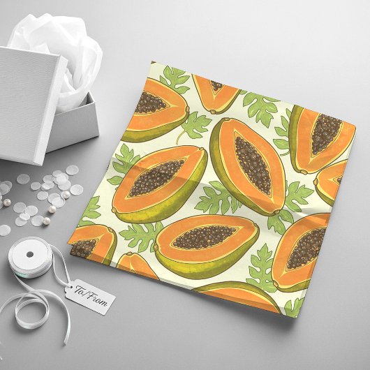 Vibrant Tropical Papaya Fruit and Leaf Pattern Geschenkpapier Set