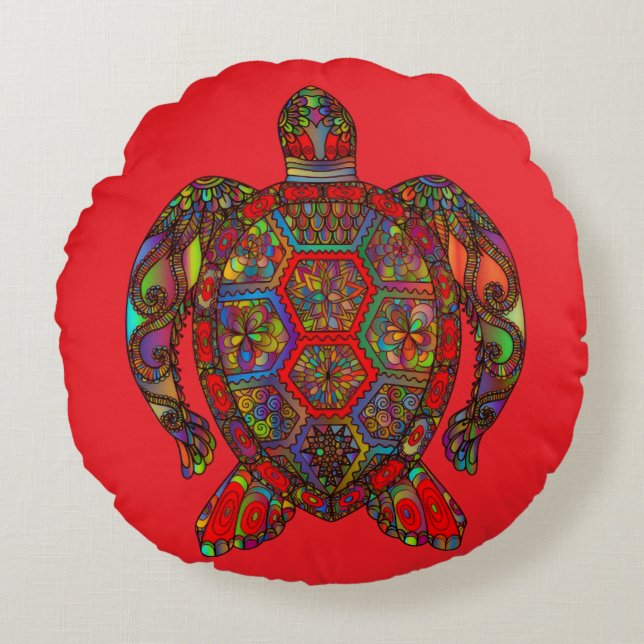 Vibrant Turtle Red Decorative Pillow Rundes Kissen (Vorderseite)