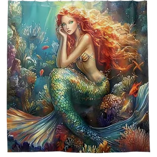 Vibrant Underwater Mermaid Duschvorhang (Vorderseite)