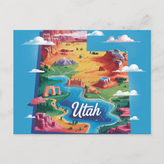 Vibrant Utah Conceptual Map Art Postkarte
