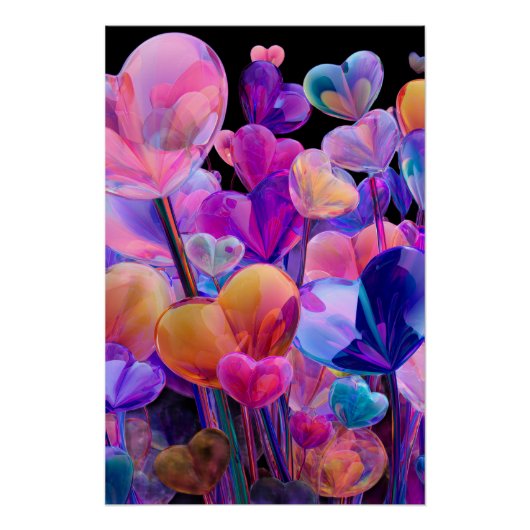 Vibrant Valentine Poster – Fantasy Hearts Design (Vorderseite)