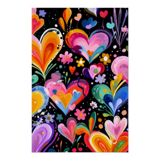 Vibrant Valentine Poster – Fantasy Hearts Design (Vorderseite)