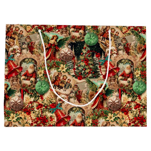 Vibrant Victorian Christmas Collage Große Geschenktüte (Rückseite)