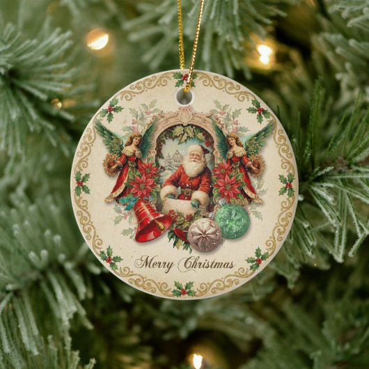Vibrant Victorian Christmas Collage Keramik Ornament (Baum)