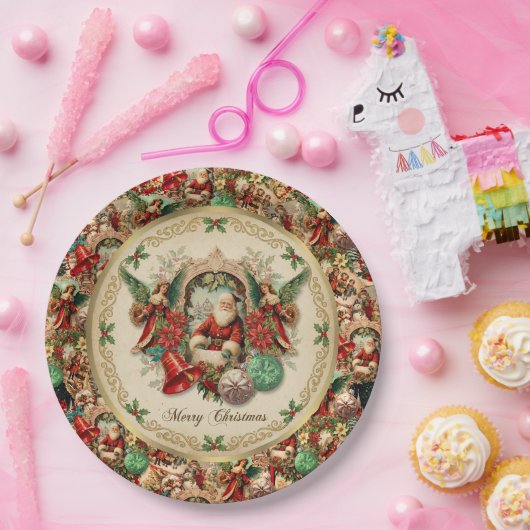 Vibrant Victorian Christmas Collage Pappteller (Party)