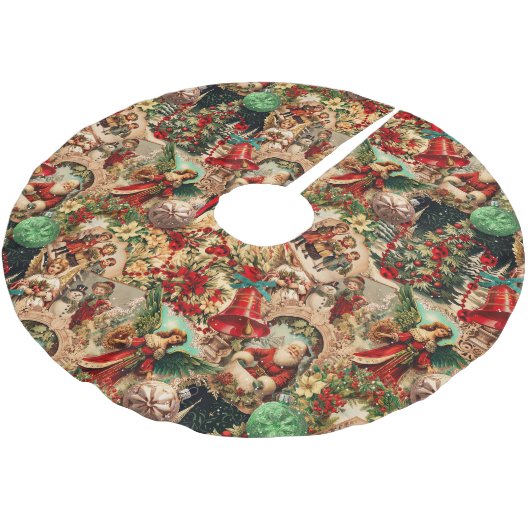 Vibrant Victorian Christmas Collage Polyester Weihnachtsbaumdecke (Schrägansicht)
