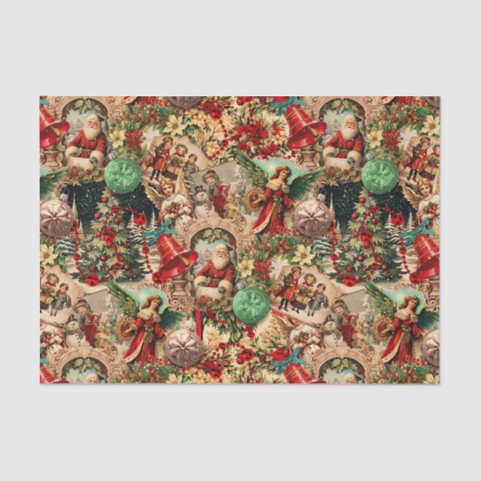 Vibrant Victorian Christmas Collage Seidenpapier (Vorderseite)