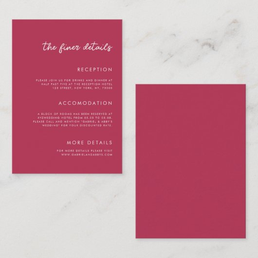 Vibrant Viva Magenta Fuchsia Details Hochzeit Begleitkarte (Vorne/Hinten)