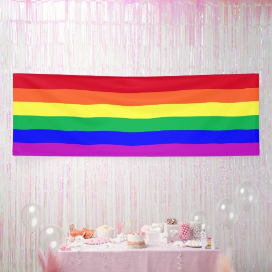 Vibrant Vivid Colors LGBTQ Classic Rainbow Stripes Banner (Party)