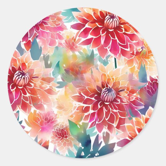 Vibrant Watercolor Dahlia Runder Aufkleber (Vorderseite)