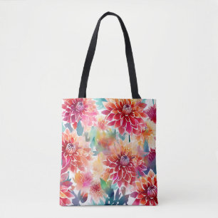 Vibrant Watercolor Dahlia Tasche