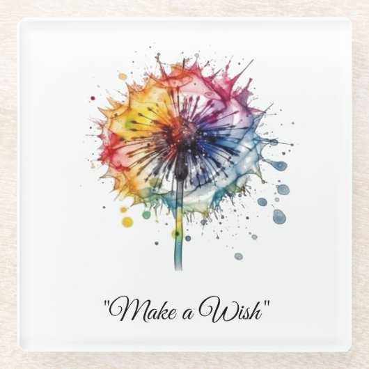 Vibrant Watercolor Dandelion, custom Glasuntersetzer (Vorderseite)