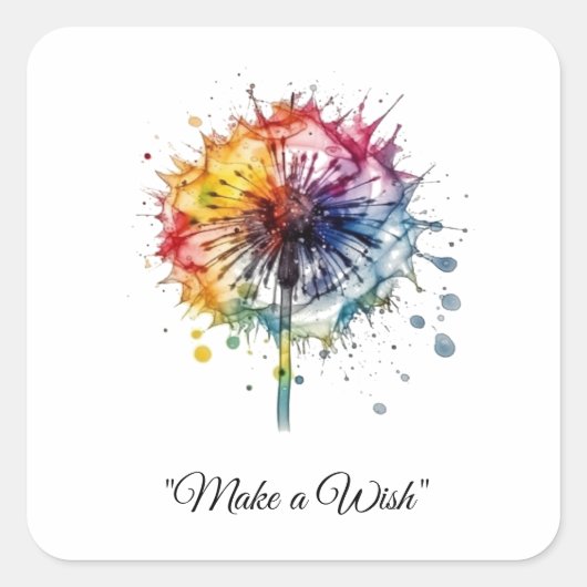 Vibrant Watercolor Dandelion, custom Quadratischer Aufkleber (Vorderseite)