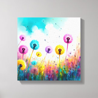 Vibrant Watercolor Dandelion Wishes | Colorful Leinwanddruck