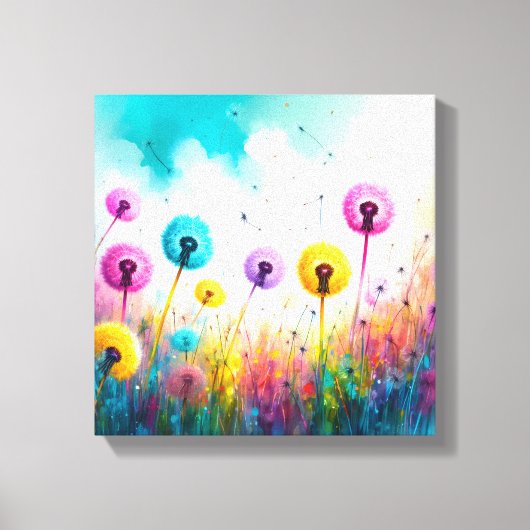 Vibrant Watercolor Dandelion Wishes | Colorful Leinwanddruck (Vorderseite)