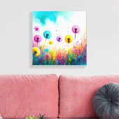 Vibrant Watercolor Dandelion Wishes | Colorful Leinwanddruck (Insitu (Wohnzimmer))