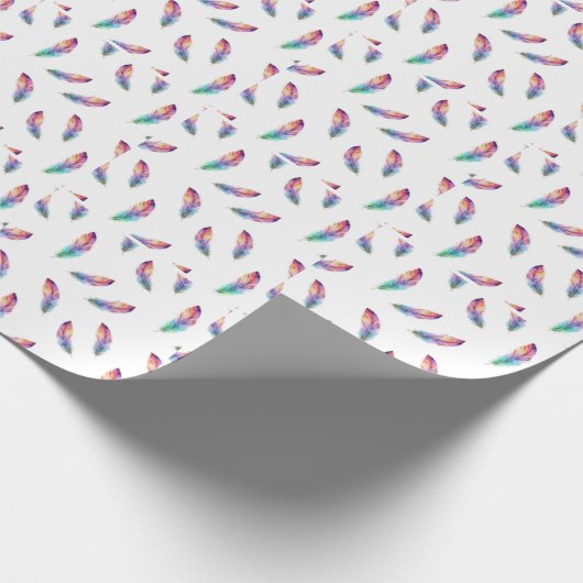 Vibrant Watercolor Feather All-Over Print Geschenkpapier (Ecke)