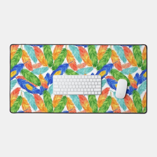 Vibrant Watercolor Feather Pattern Schreibtischunterlage (Tastatur & Maus)