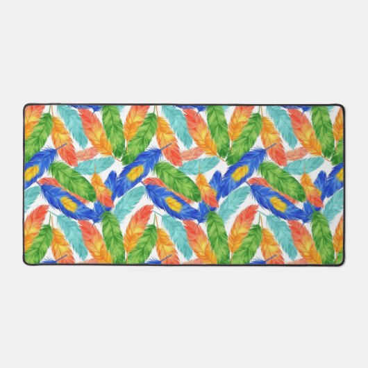 Vibrant Watercolor Feather Pattern Schreibtischunterlage (Vorderseite)
