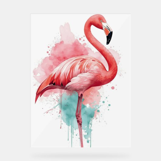 Vibrant Watercolor Flamingo Pink and Teal Splash Acrylschild (Vorderseite)