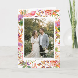 Vibrant Watercolor Floral Custom Photo Wedding Dankeskarte