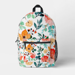 Vibrant Watercolor Floral Orange Blue Pattern Bedruckter Rucksack