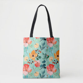 Vibrant Watercolor Floral Orange Blue Pattern Tasche