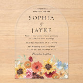 Vibrant Watercolor Floral Wedding Acryleinladungen (Vorderseite)