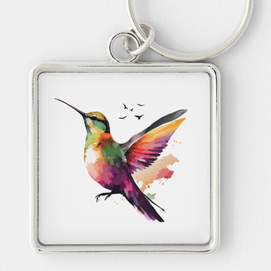 Vibrant Watercolor Hummingbird Illustration Schlüsselanhänger (Vorne)