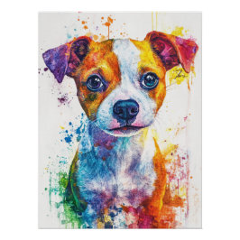 Vibrant Watercolor Jack Russell Puppy - Colorful Poster