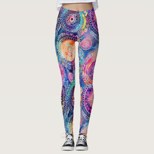 Vibrant Watercolor Mandala Leggings (Vorderseite)