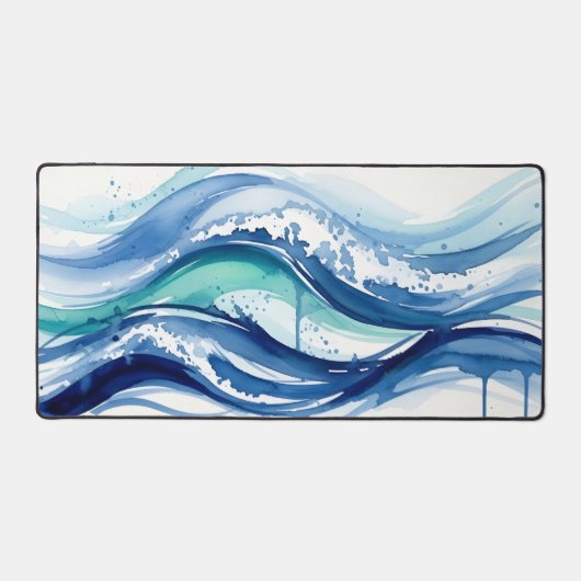 Vibrant Watercolor Ocean Waves Abstract Schreibtischunterlage (Vorderseite)