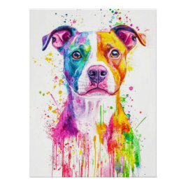 Vibrant Watercolor Pitbull | Artistic Canine Portr Poster