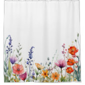 Vibrant Watercolor Wildflowers Pattern Duschvorhang (Vorderseite)