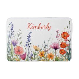 Vibrant Watercolor Wildflowers Personalized Badematte