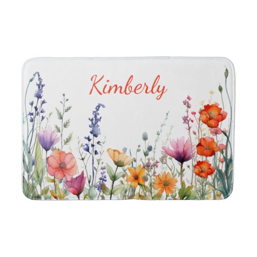 Vibrant Watercolor Wildflowers Personalized Badematte (Vorderseite)