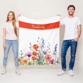 Vibrant Watercolor Wildflowers Personalized Fleecedecke