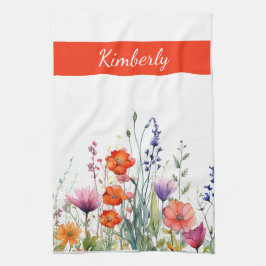 Vibrant Watercolor Wildflowers Personalized Geschirrtuch